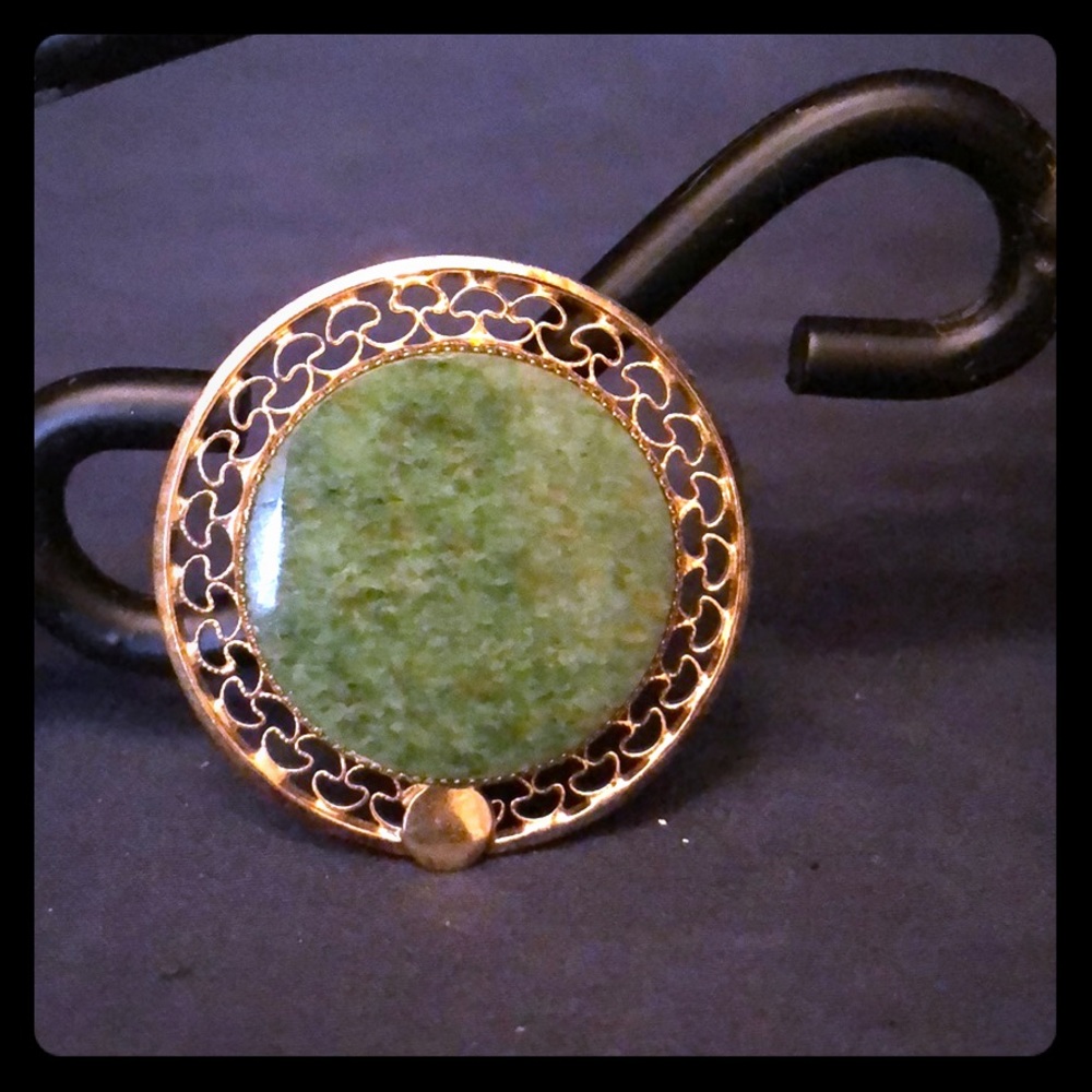 80’s Gold and Jade Looking Brooch